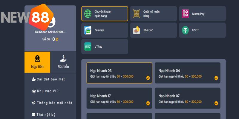 Nạp tiền chơi bài online hấp dẫn tại NEW88